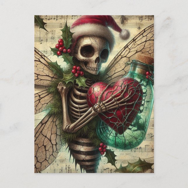 Skeleton Christmas Fairy with a Red Heart Postcard (Front)