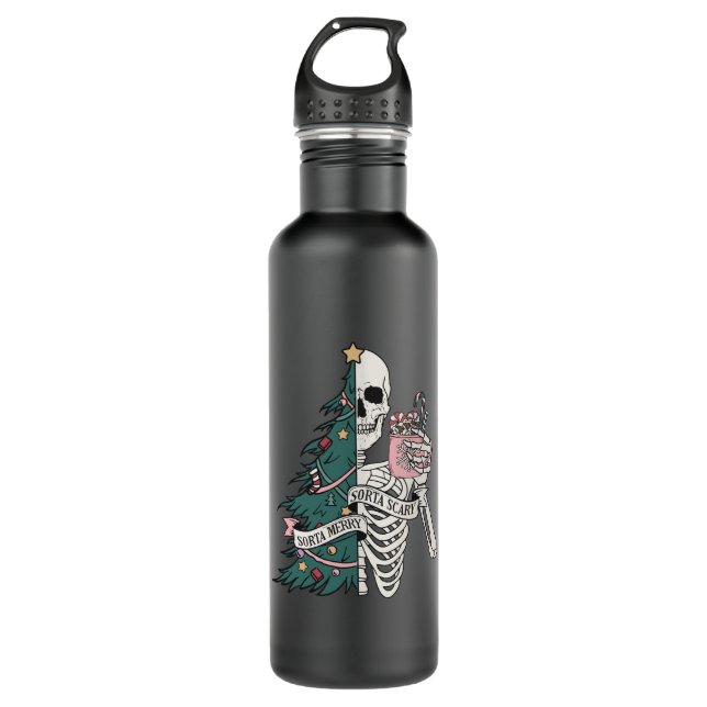skeleton christmas tree 710 ml water bottle (Front)