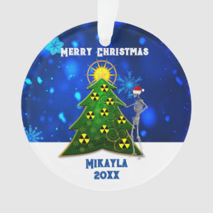Skeleton & Christmas Tree with Radiation Symbols  Ornament