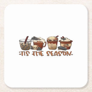 Skeleton Coffee Cups Coffee Lover Square Paper Coaster