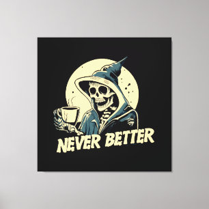 Skeleton Coffee Halloween Canvas Print