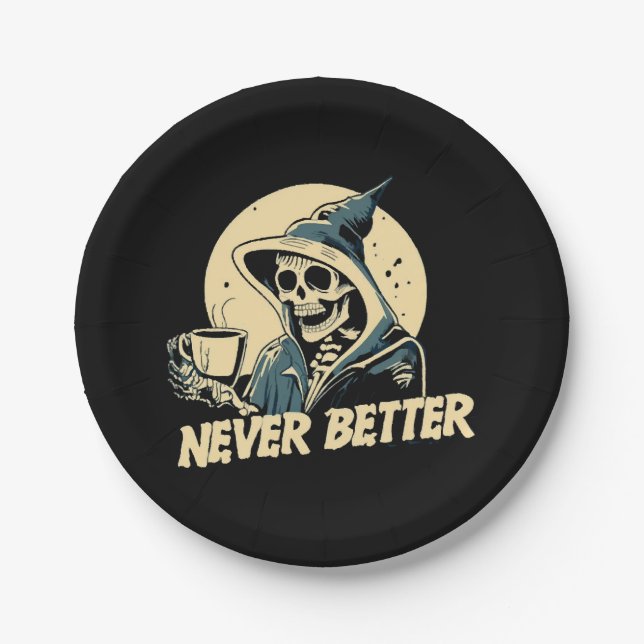 Skeleton Coffee Halloween Paper Plate (Front)