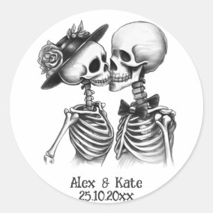 Skeleton Couple Classic Round Sticker