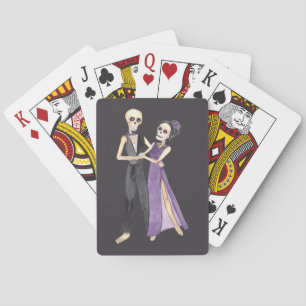 Skeleton Couple Dancing on a set of Playing Cards