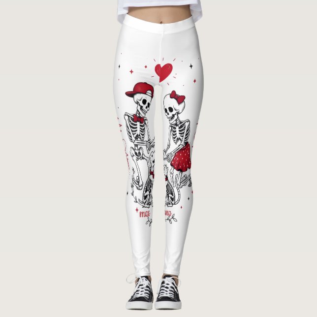 Skeleton Couple Feeding Dog & Cat Leggings (Front)