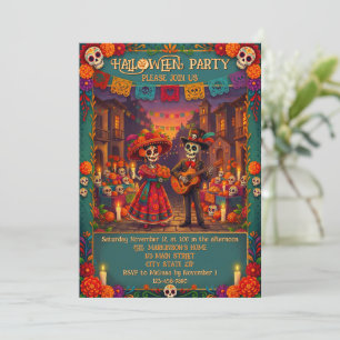 Skeleton Couple Fiesta Halloween Party Invitation