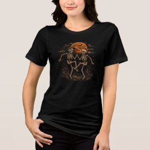 Skeleton Couple Halloween T-Shirt, Dancing Skeleto Tri-Blend Shirt