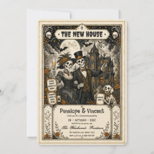 Skeleton Couple Haunted Housewarming Party Invitation