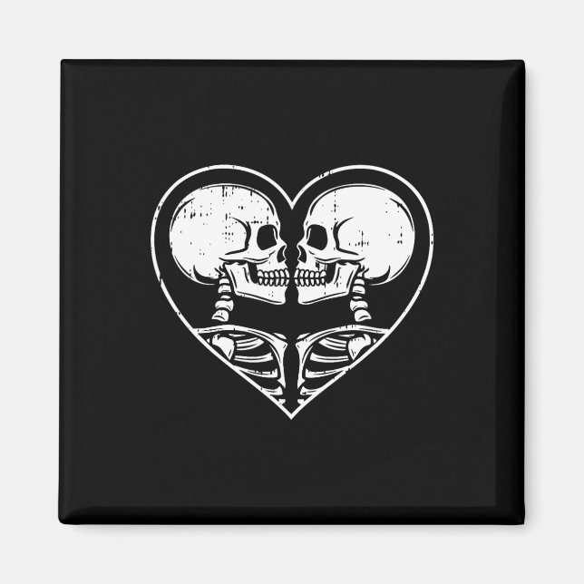Skeleton Couple Heart Halloween Spooky Bones Skull Magnet (Front)