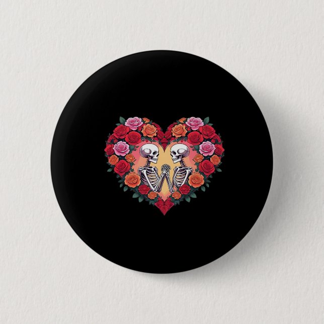 Skeleton Couple Holding Hands Inside A Heart Of Ro 6 Cm Round Badge (Front)