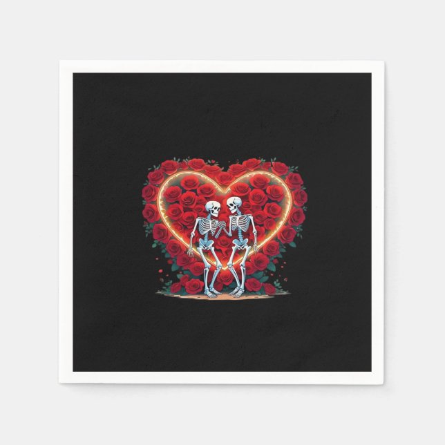 Skeleton Couple Holding Hands Inside A Heart Of Ro Napkin (Front)