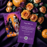 Skeleton Couple in Spooky Town at Dusk Wedding Save The Date<br><div class="desc">Skeleton Couple Holding Hands at a Halloween-Themed Save the Date Invitation in a Spooky Town at Dusk With Halloween Pumpkins. Celebrate the spirit of Halloween with our charming "Save the Date" cards featuring a skeleton couple holding hands in a mysterious town at dusk. This Gothic design captures the essence of...</div>