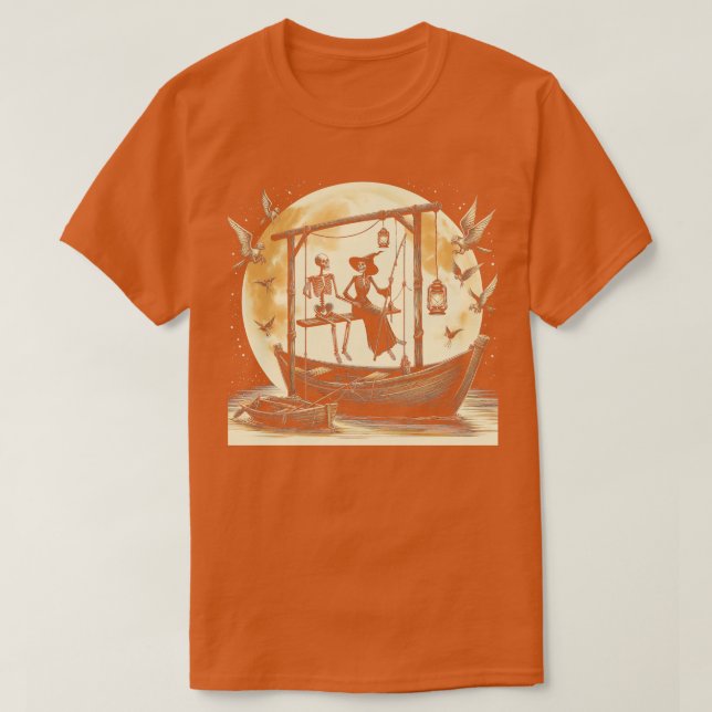 Skeleton Couple Moon Family Reunion 2024 Lake Trip T-Shirt (Design Front)