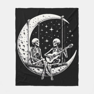 Skeleton Couple Moon Guitar Fleece Blanket