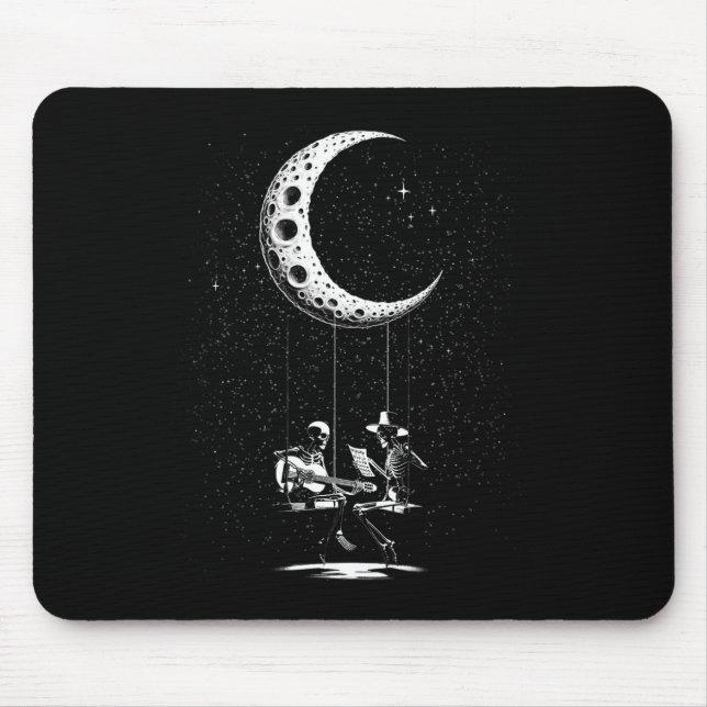 Skeleton Couple Moon Playing Guitar Halloween  Mouse Pad (Front)