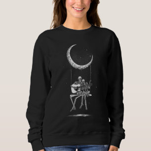 Skeleton Couple Moon Swing Playing Guitar Hallowee Sweatshirt