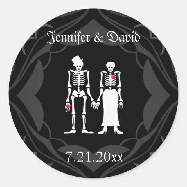Skeleton Couple Save the Date Sticker Labels (Front)