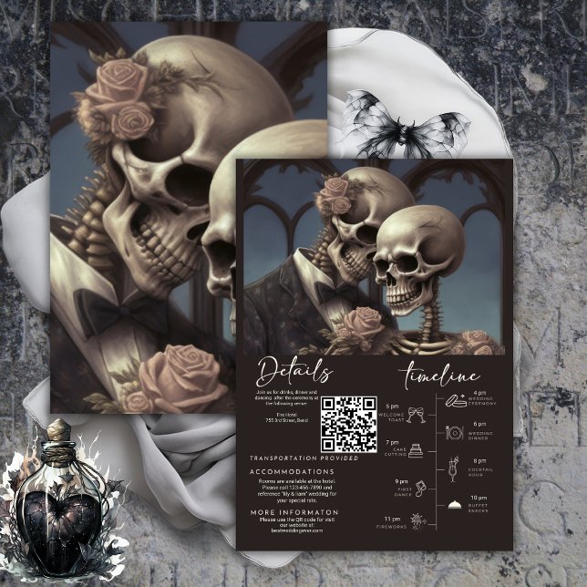 Skeleton Couple Wedding Details Enclosure Card (Til Death Do Us Part Wedding Details &  Itinerary Enclosure Card)