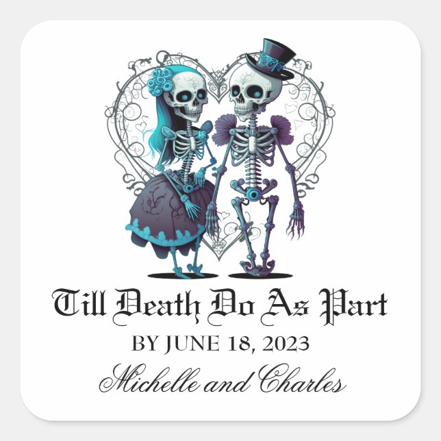 Skeleton Couple Wedding Square Sticker (Front)
