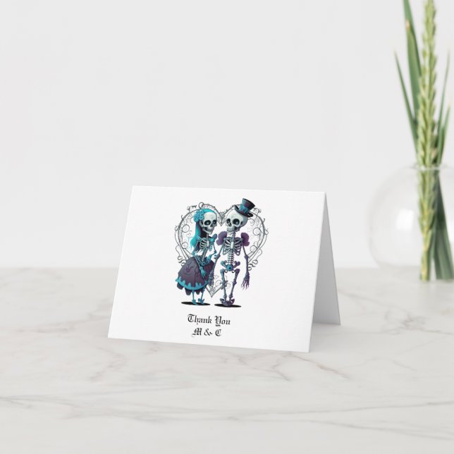 Skeleton Couple Wedding Thank You Card (Front)