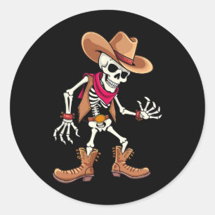 Skeleton Cowboy Halloween Costume Kids Boys Men Classic Round Sticker