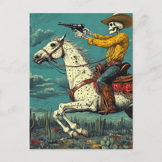 Skeleton Cowboy on a Appaloosa Horse Postcard (Front)