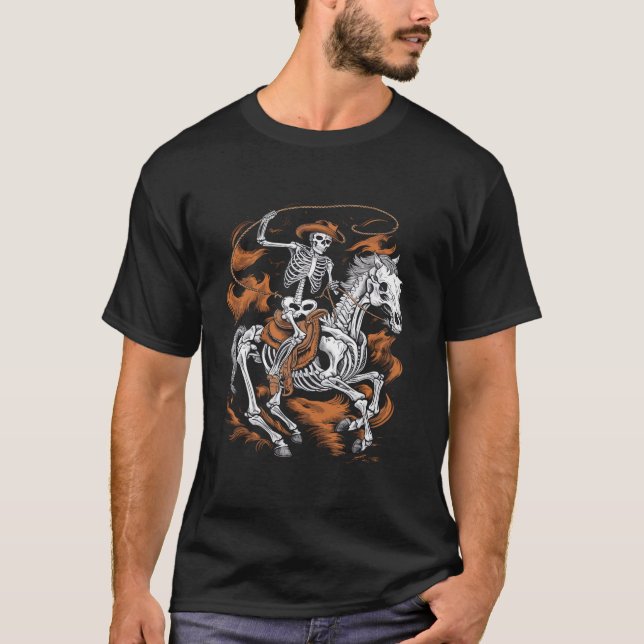 Skeleton Cowboy Riding Horse Halloween Costume Men T-Shirt (Front)