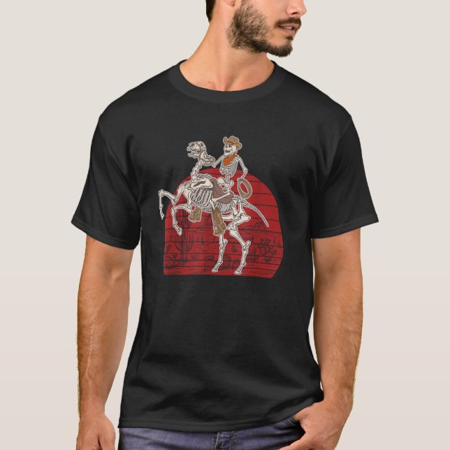 Skeleton Cowboy Riding Skeleton Horse Halloween Co T-Shirt (Front)