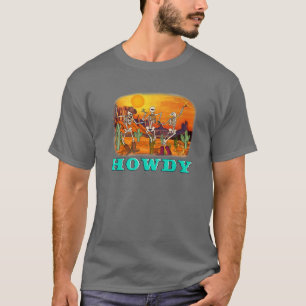 Skeleton Cowboys Howdy Halloween On Desert Western T-Shirt