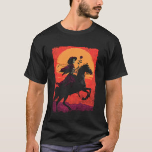 Skeleton Cowgirl Horse Rider Desert Sunset Western T-Shirt