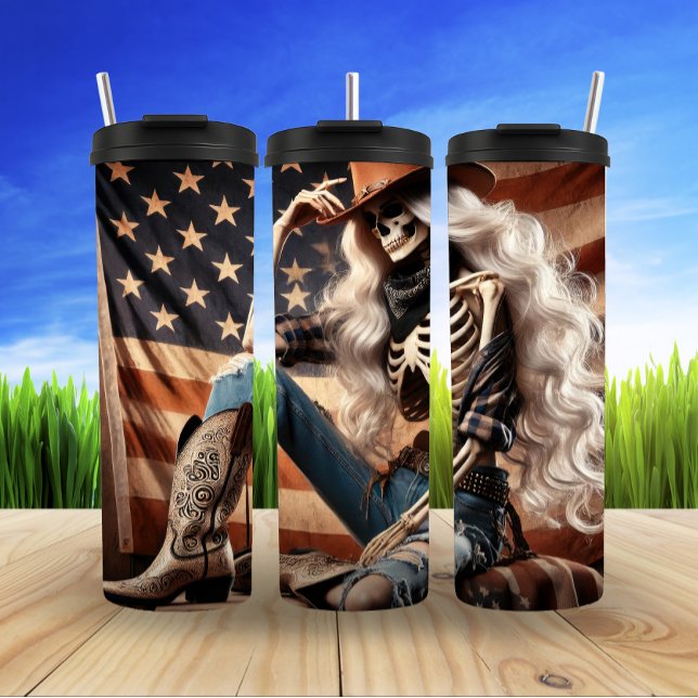 Skeleton Cowgirl in Patriotic Costume Thermal Tumbler (Creator Uploaded)