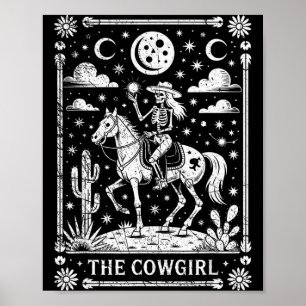 Skeleton Cowgirl Riding Horse Tarot Card Gothic Ha Poster