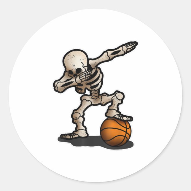 Skeleton Dabbing  Basketball  Halloween Costume Classic Round Sticker (Front)