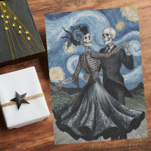 Skeleton Dance Night Sky Van Gogh Style Decoupage