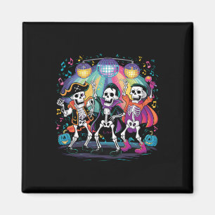 Skeleton Dance Party Spooky Halloween Celebration Magnet