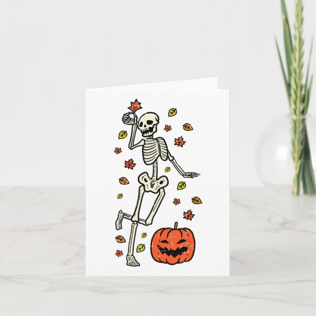 Skeleton Dance Pumpkin Halloween Costume Fall Men  Card (Front)