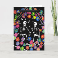 Skeleton Dancers Dancing to Music amongst Flowers 