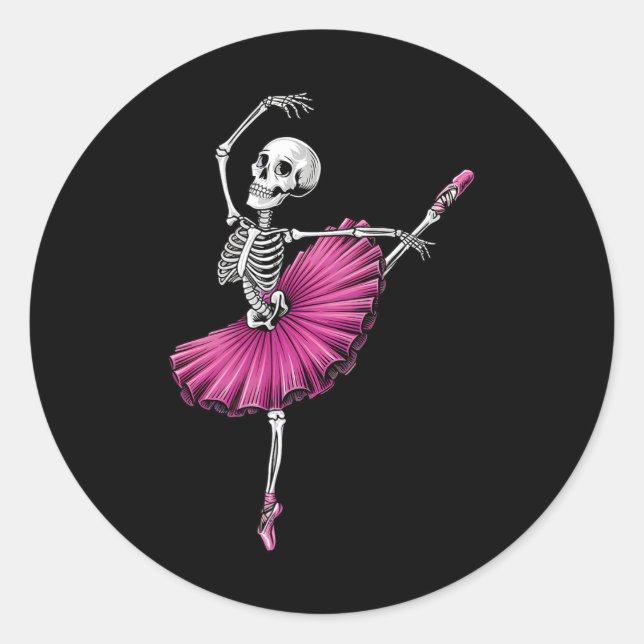 Skeleton Dancing Ballet Lovers Spooky Halloween Da Classic Round Sticker (Front)