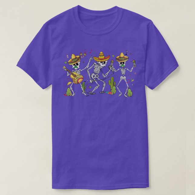 Skeleton Dancing Cinco De Mayo Meican Fiesta Let's T-Shirt (Design Front)