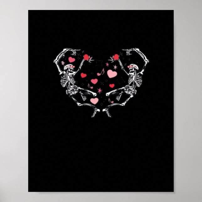 Skeleton Dancing Heart Valentine's Day Gift Skull  Poster (Front)