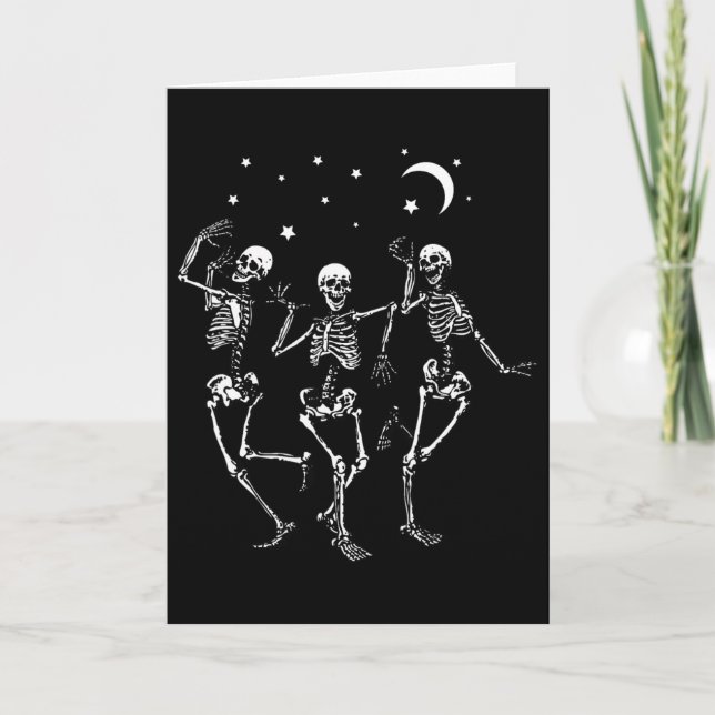Skeleton Dancing Under The Moon Funny Happy Hallow Card (Front)
