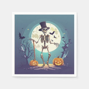 Skeleton Dancing Under The Moon Halloween Napkin