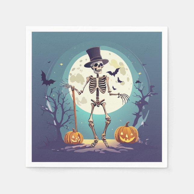 Skeleton Dancing Under The Moon Halloween Napkin (Front)