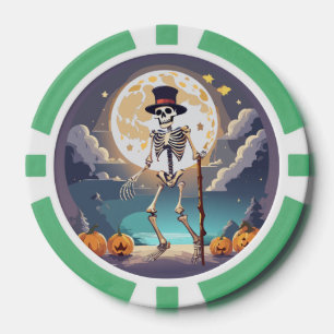 Skeleton Dancing Under The Moon Halloween Poker Chips