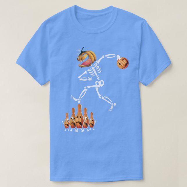 Skeleton Dancing With Bowling Ball Funny Halloween T-Shirt (Design Front)