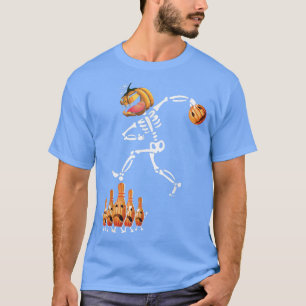 Skeleton Dancing With Bowling Ball Funny Halloween T-Shirt