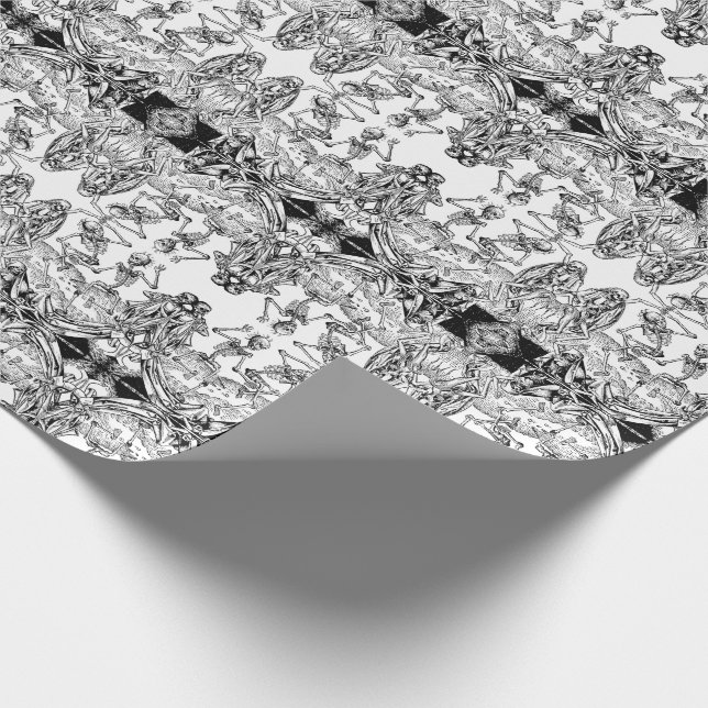 Skeleton Danse Macabre White Wrapping Paper (Corner)