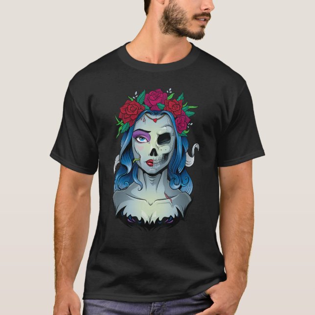 Skeleton Dead Bride Halloween Costume Undead La Ca T-Shirt (Front)