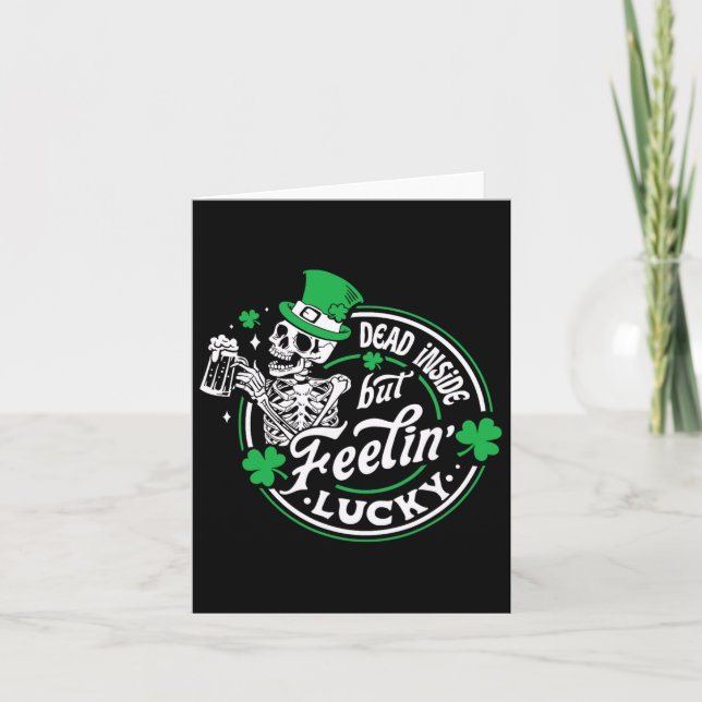 Skeleton Dead Inside But Feeling Lucky Retro St Pa Card (Front)