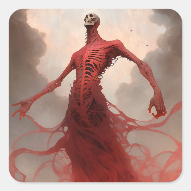 Skeleton Demon Creature Dark Fantasy Horror Square Sticker (Front)